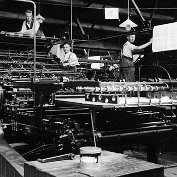 A photograph showing the main machine room of the Anchor Press (Tiptree, Essex) in 1933