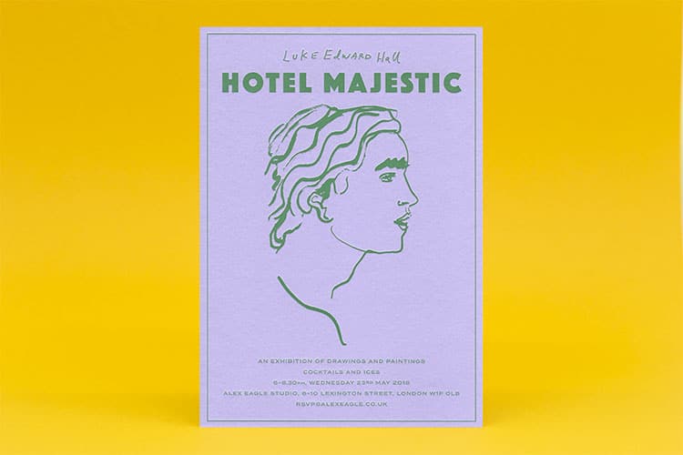 Luke Edward Hall letterpress printed HOTEL MAJESTIC colorplan lavender invite 750